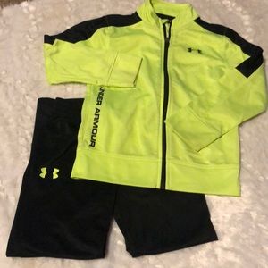 Boys size 6 under armour outfit yellow and black